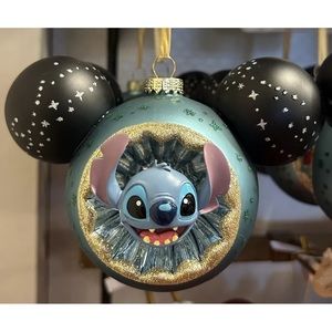 Disney Parks Stitch Mickey Mouse Icon Blown Glass Ornament NWT Lilo & Holiday